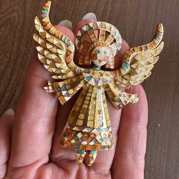 Bob Mackie Mosaic  enameled Angel / ballerina Brooch with Colorful Tiles - Picture 2 of 4